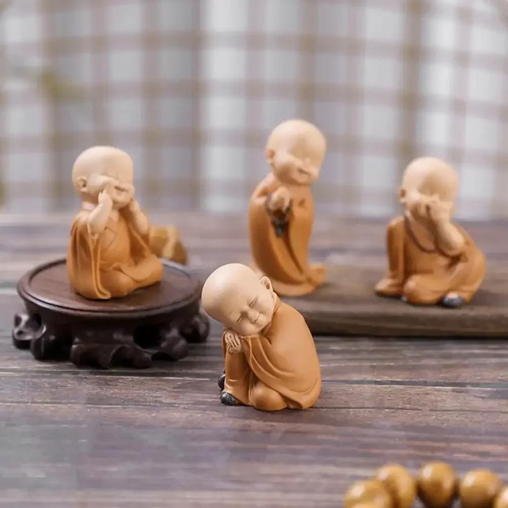 Drăguț călugăr mic statui figurine religie Buddha rășină artizanat birou miniaturi ornamente accesorii auto interior decorare