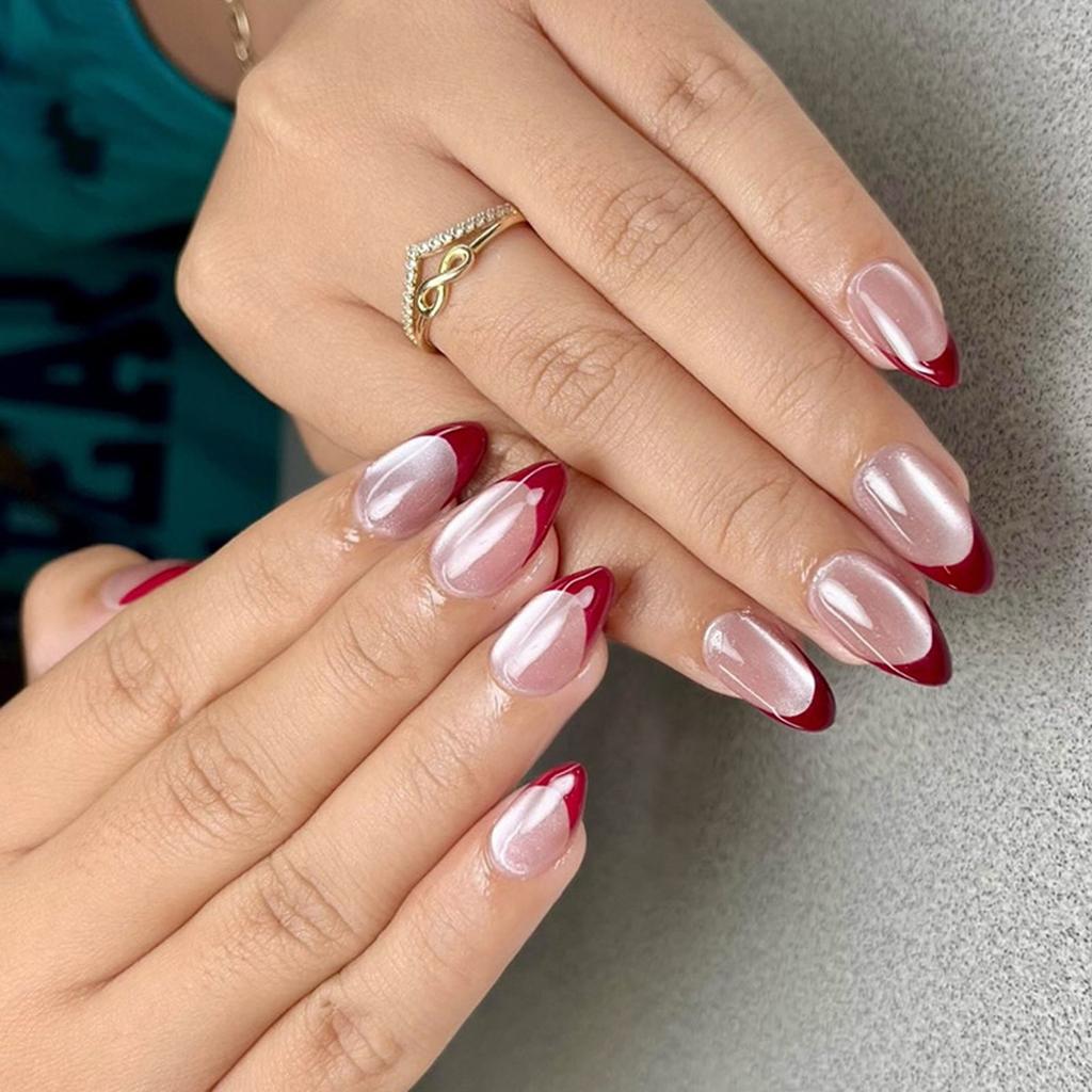 30 Buc. Unghii False Ochi de Pisică Vârf Francez Unghii Artificiale Simple Acoperire Completă Autocolant Unghii Scurte Migdală Presă pe Unghii