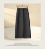 2024 New Women's Khaki Wool A-Line Midi Skirt with High Waist, Loose Fit, Slimming Slit, Perfect for Autumn/Winter.