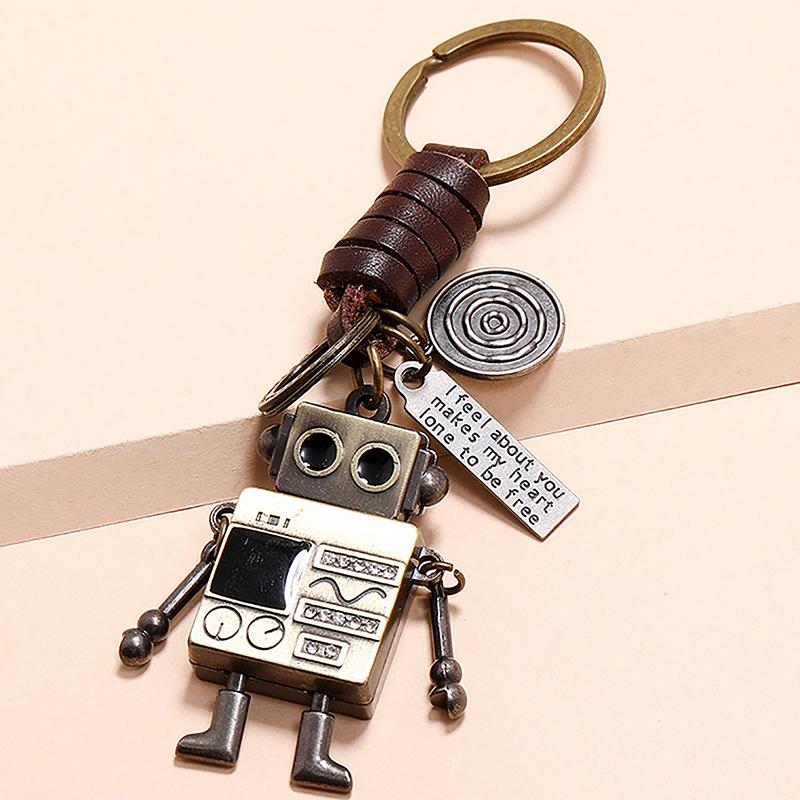 Vintage Creative Robot Minimalist Woven Cowhide Cute Robot For Women Men Backpack Decoration Accessories Gifts