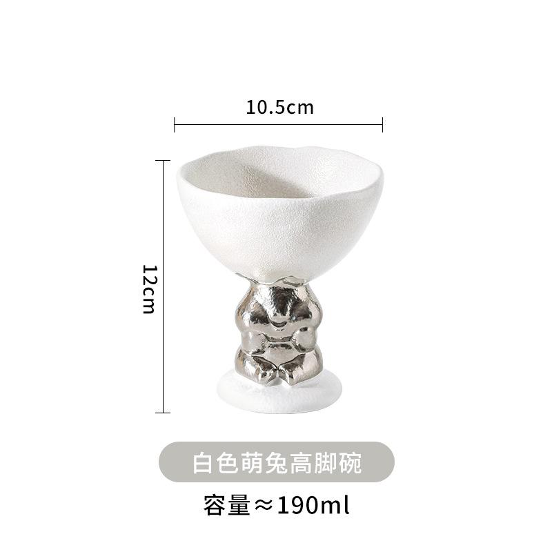 

190mlCeramic Ice Cream Cup Heart-shaped Dessert Bowl Creative Frosted Relief Rabbit High Footed Cup Cute Rabbit Fruit Salad Bowl 190ml белый