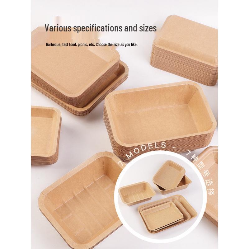 Thickened Kraft Paper Lunch Box: Disposable Square Snack & Barbecue Tray