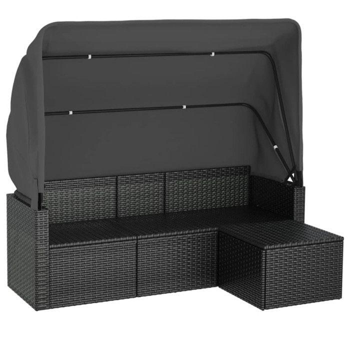VidaXL 3-seater Garden Sofa with Roof and Footrest Black 362334
