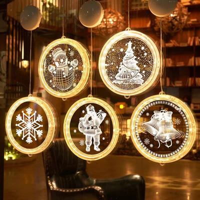 Lumières de noël 3D du père noël, veilleuse LED suspendue avec aspiration pour porte fenêtre, décoration de vacances, lumières féeriques