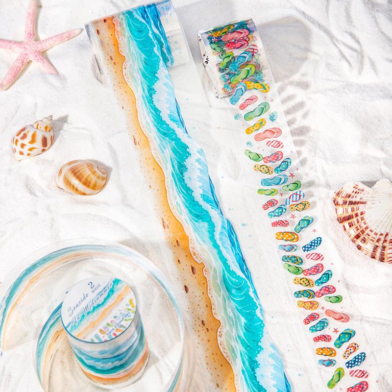 Midsummer Seaside Series PET Tape Set: 4 Styles, 2 Rolls of Seaside Scenery Stickers
