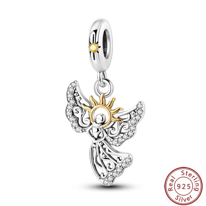 925 Silver Virgin Mary Deep Blue Golden Goddess Beautiful Blessing Charms Beads 3mm DIY Fine Jewelry Making