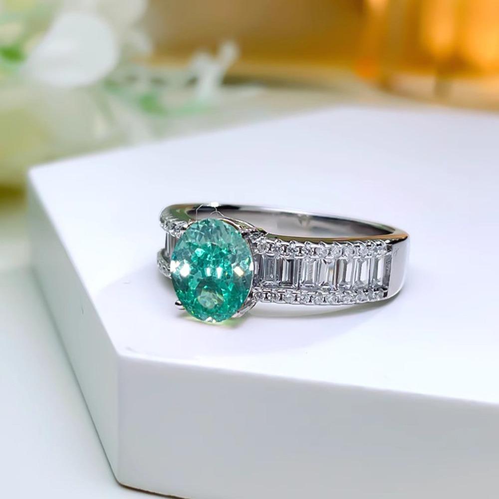 Offener Ring Modischer Eiform Eisgeschnittener Paraiba-Ring mit Hochkohlenstoff-Diamant Einfach Elegant für Damen