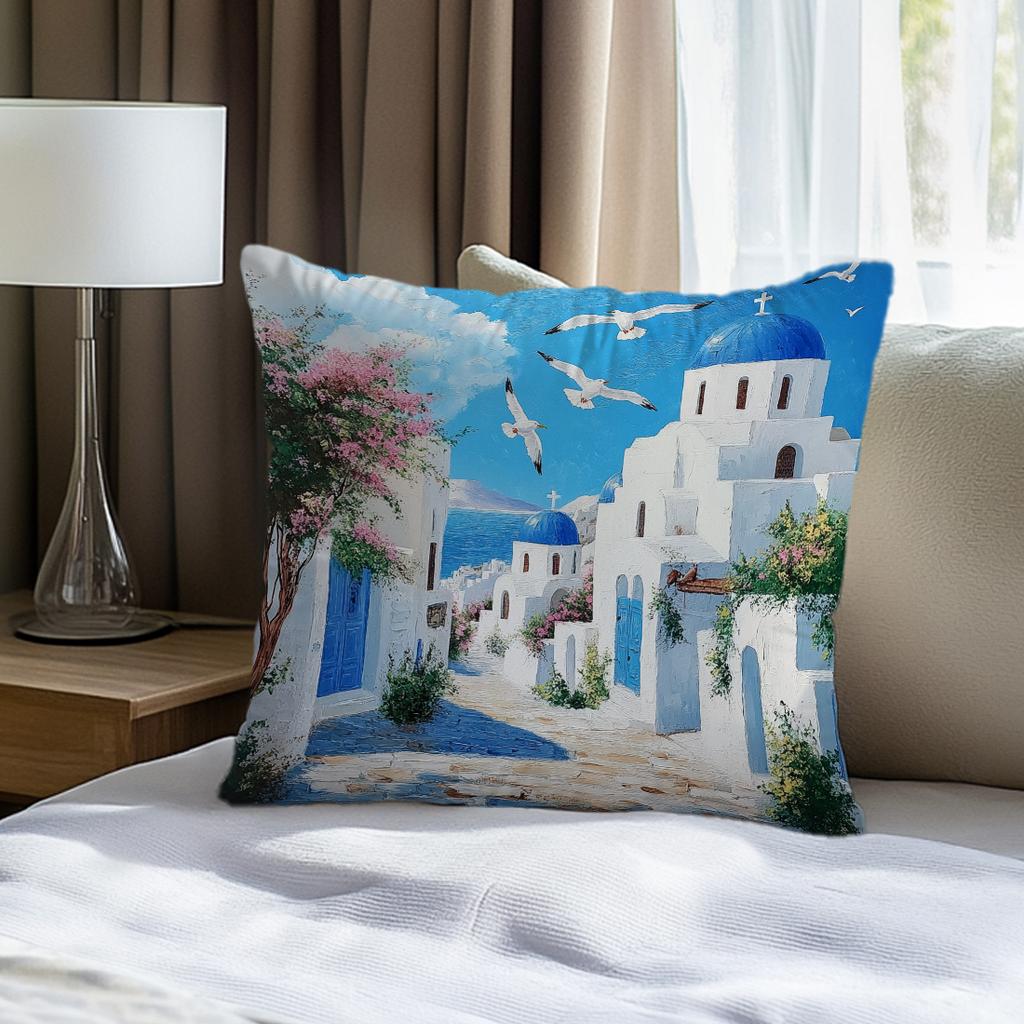 Greece Santorini Scenery Cushions Pillowcase Cushion Cover Throw Pillow Sofa Decoration Pillowcover Home Car Sofa Decor