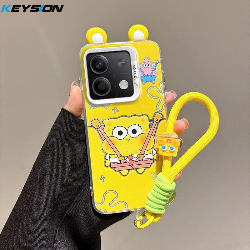 KEYSION Cute Ear Cartoon Case for Redmi Note 13 Pro 5G with Lanyard Soft Silicone+PC Shockproof Phone Cover for Xiaomi POCO X6 5G