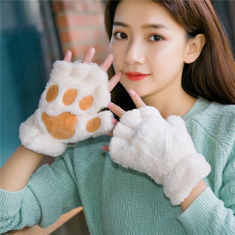 Jumaomao Plush Cat Paw Half-Finger Winter Gloves