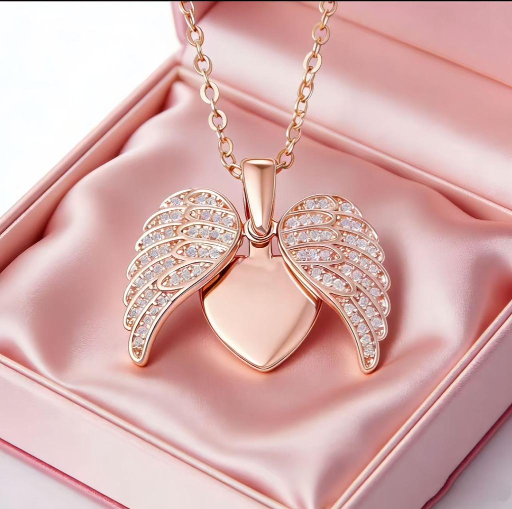 Engravable DIY Heart & Angel Wings Necklace - Custom European & American Style.