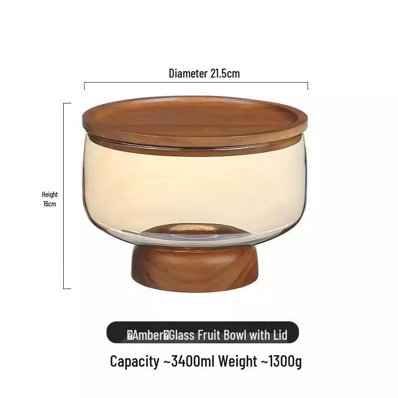 Acacia Wood High-Footed Glass Fruit Bowl and Storage Dish