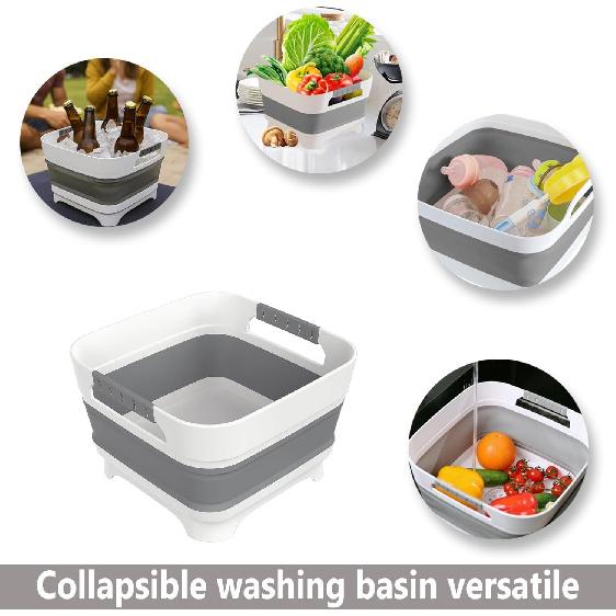 2.9 Gal(11L) Collapsible Wash Basin With Drain Plug, Space Saving Multiuse Foldable Sink Tub,Dishpan,RV Camping Sink,Vegetable Washing Basin,Ice