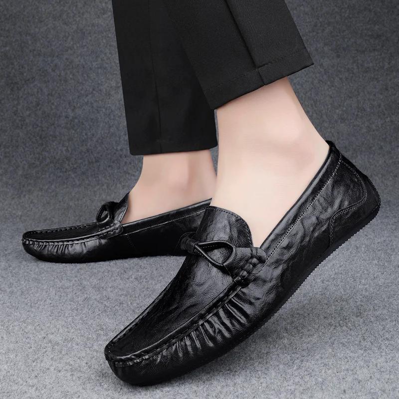 2025 New Flats Brand Mens Loafers High Quality Formal Casual Mens Business Formal Boat Shoes Soft Moccasins Leather Men Shoes