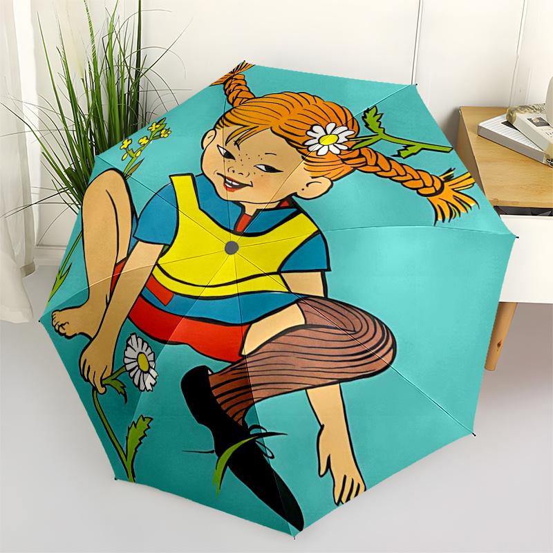 

Pippi Longstocking Themed Travel Umbrella-8 Ribs Automatic Opening and Closing, Portable Folding Design, Compact and Stylish Umbrella Suitab