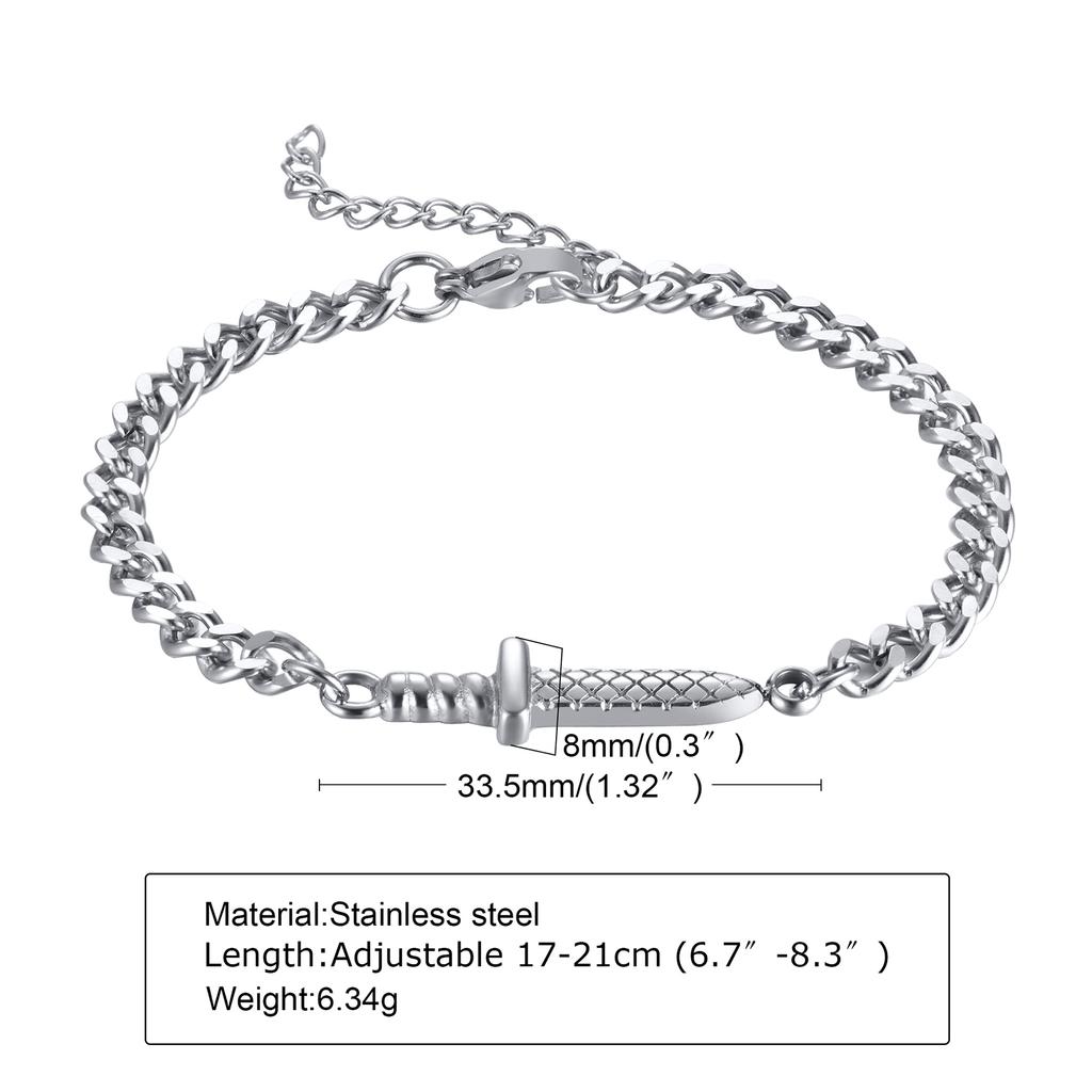 Sword Bracelet, Mens Chain Link Bracelet , Stainless Steel Dagger Bracelets Gifts for Boyfriend