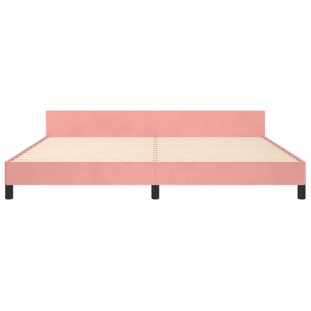 Pink Velvet Bed Frame with Adjustable Headboard 200x200 cm