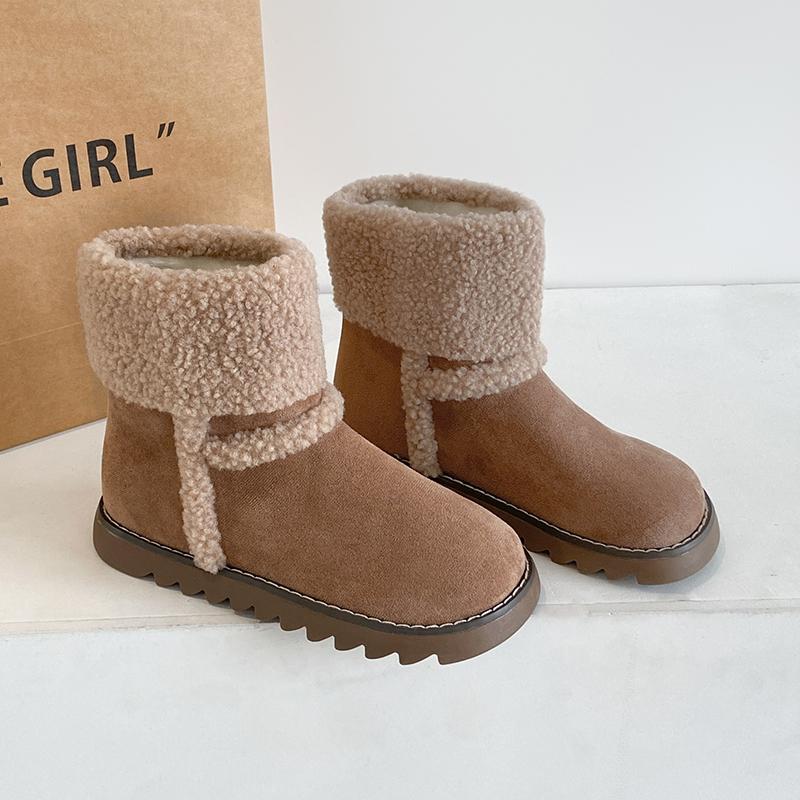 Turned Over Edge Ankle Snow Boots Winter Flat with Ladies Shoes on Sale 2024 Fashion Slip-on Round Toe Low Heel Women's Boots