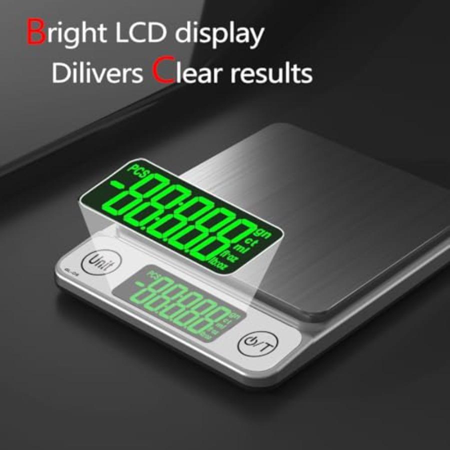 Kitchen Scale Digital Food Scale 3000g 0.1g LCD Display Mini Food Scale for Baking Cooking Silver