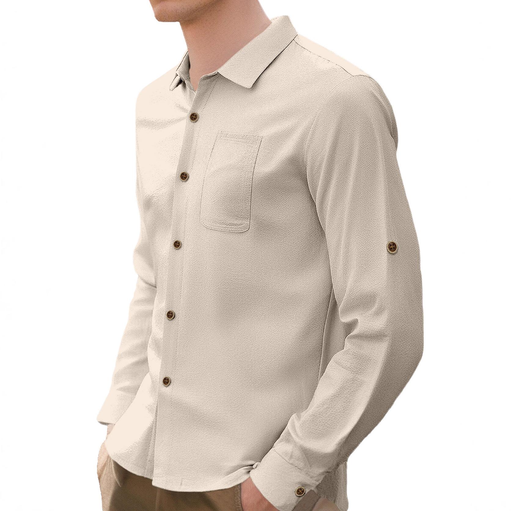 

Long-sleeved linen men s shirt Autumn casual loose-fit commuter jacket for men XXXL хакі