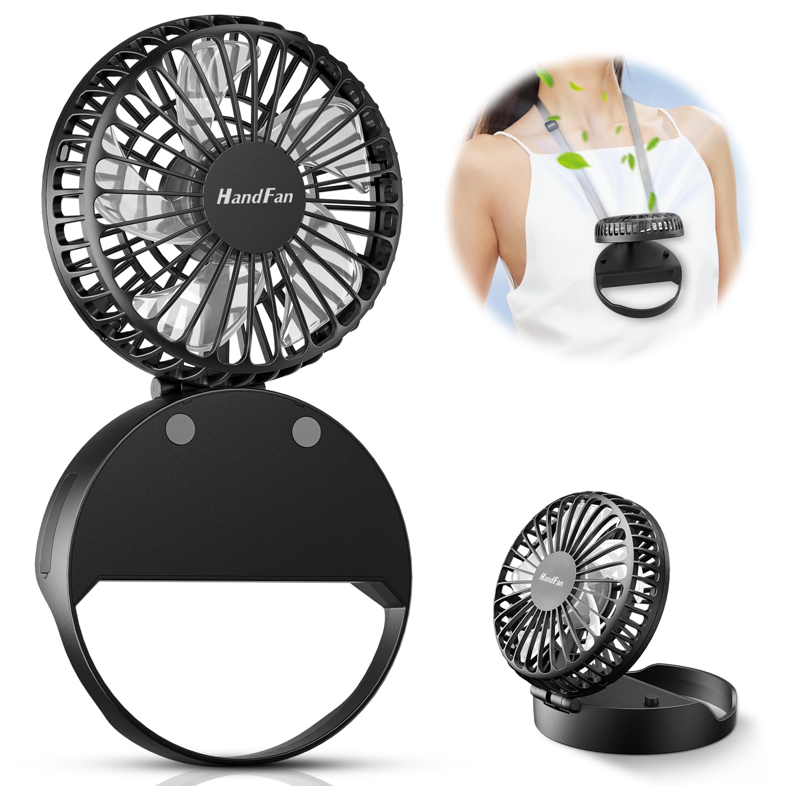 

HandFan Portable Handheld and Tabletop 3 Speed Heatstroke Prevention Fan, Compact, Fan, 4-in-1 Function Handheld, Neck-Mounted, Wall-Mounted, Fan, чорний