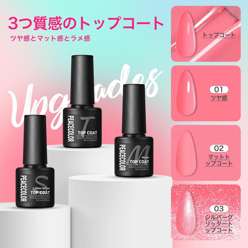 PEACECOLOR Gel Nail Kit 39 Pieces 22pcs Color Gel Nail 4pcs Top Coat Base UV Nail Nail Starter Kit for Gift - Total Spring/Summer Set, & Coat, Light,