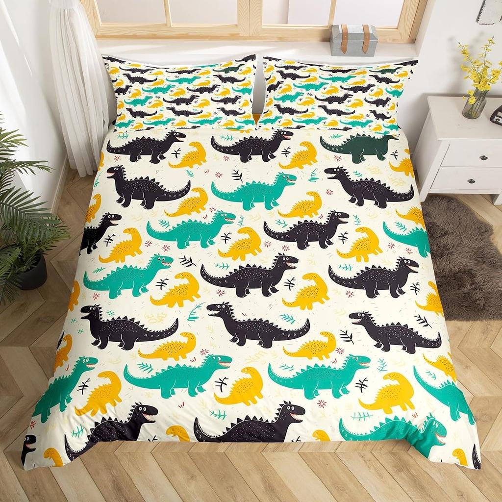 Cartoon Dinosaur Duvet Cover Kawaii Dinosaurs Bedding Set Jungle Ancient Animals Comforter Cover For Girls Boys Full King Size