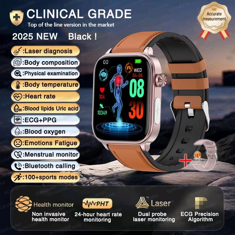 2025 New ECG+PPG AI Health Diagnose Smart Watch Men Women Clock Blood Lipid BP Uric Acid Heart Rate Tracker