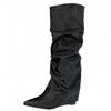 Song Xixi 2025 new pointed heel trouser tube boots pleated Spice Girl long boots high heel but knee straight high boots