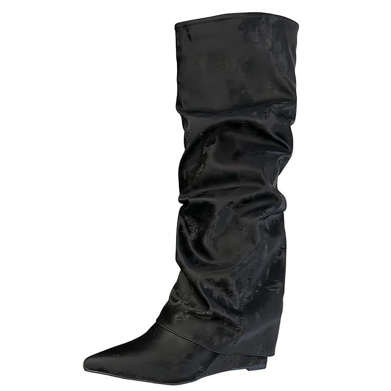 Song Xixi 2025 new pointed heel trouser tube boots pleated Spice Girl long boots high heel but knee straight high boots