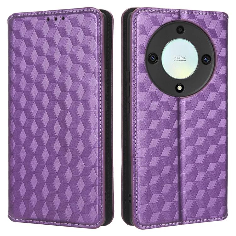 For Honor X9a 5G / X40 5G / Magic5 Lite 5G Phone Leather Case Wallet Stand Imprinted Rhombus Pattern Phone Cover