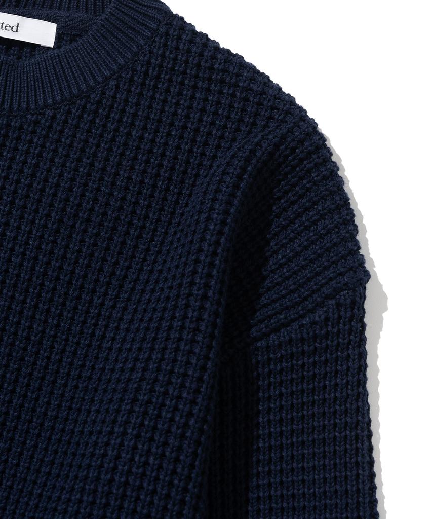 KNITTED Heavy Waffle Round Knit Navy
