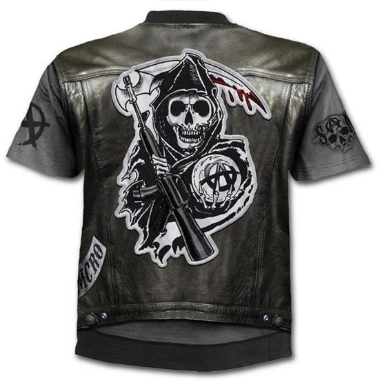 Herren Sommer 3D Totenkopf Print Rundhals Kurzarm Lässiges T-Shirt Faux Jackenoberteil