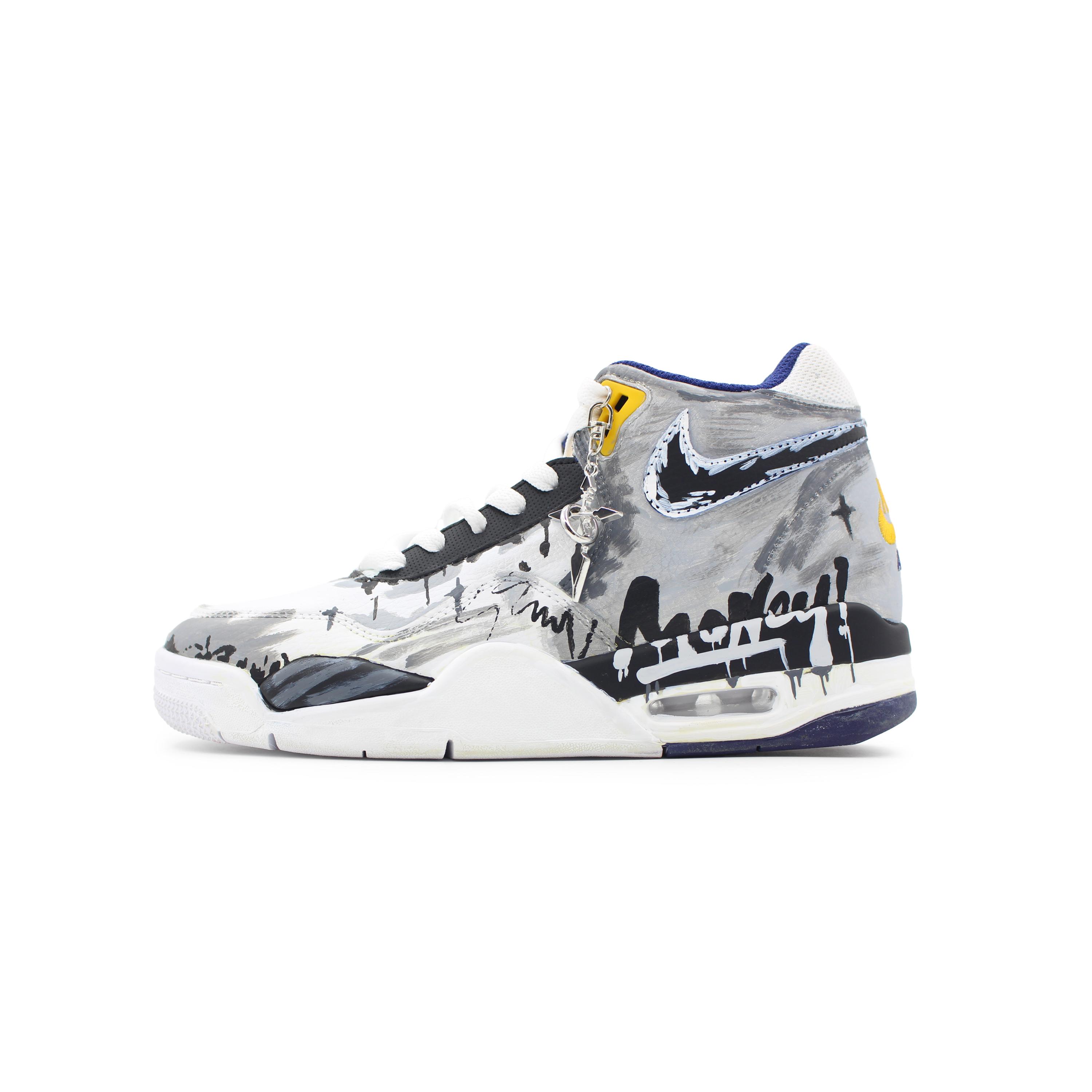 

Nike Flight Legacy Moon Shadow Galaxy Trendy Abrasion Resistant Mid top Vintage Basketball Shoes Men s Gray BQ4212-102(Team283-) 38.5