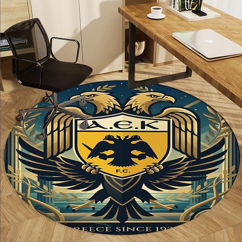 AEK Athens FC Pattern Round Rug, Indoor/Outdoor Mat, for Picnic, Gameroom, Bedroom, Office, Living Room, Home Decor Carpet, Birthday Gift