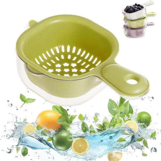Dual-Layer Drain Basket with Ergonomic Handle Large Capacity BPA Free Multi-Purpose Fruit