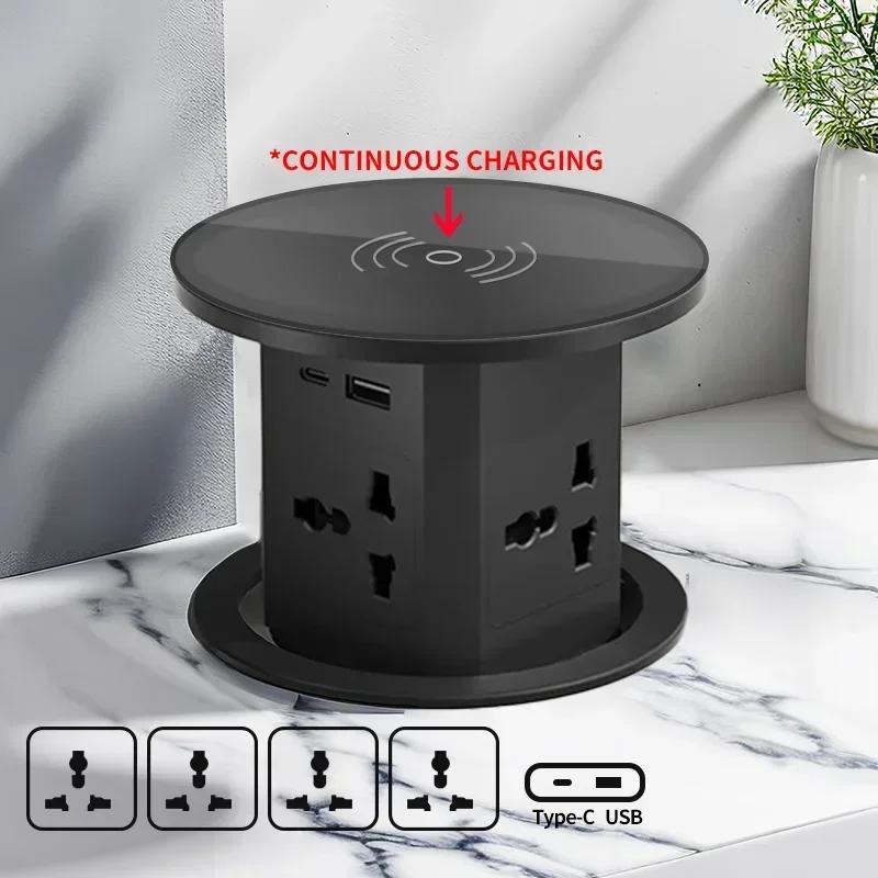 Lifting Socket Elevator Power Automatic Pop Up Tower Socket US UK AU Universal Plug Adapter USB Type-c Wireless Charge ,Hidden