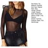 Women Club Top See Through Ultrathin Mesh Long Sleeve Solid Color Soft Breathable Round Neck Pullover Elastic Slim Fit Punk Beach Top