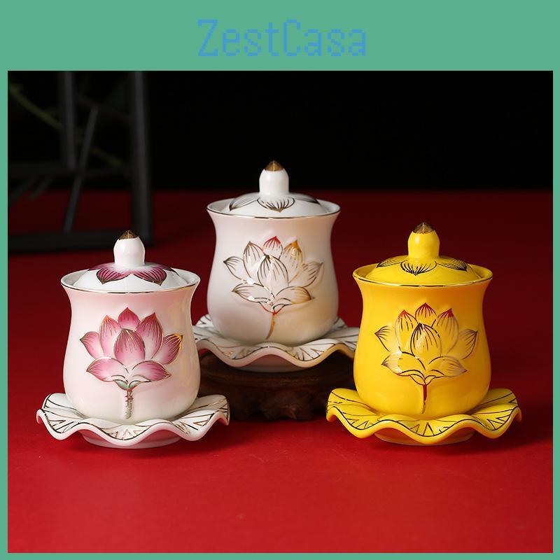 Ceramic Drawing Relief Cup Lotus Lotus Guanyin Cup With Lid And Saucer Tea Set Living Room Coffee Table Decoration Accessories