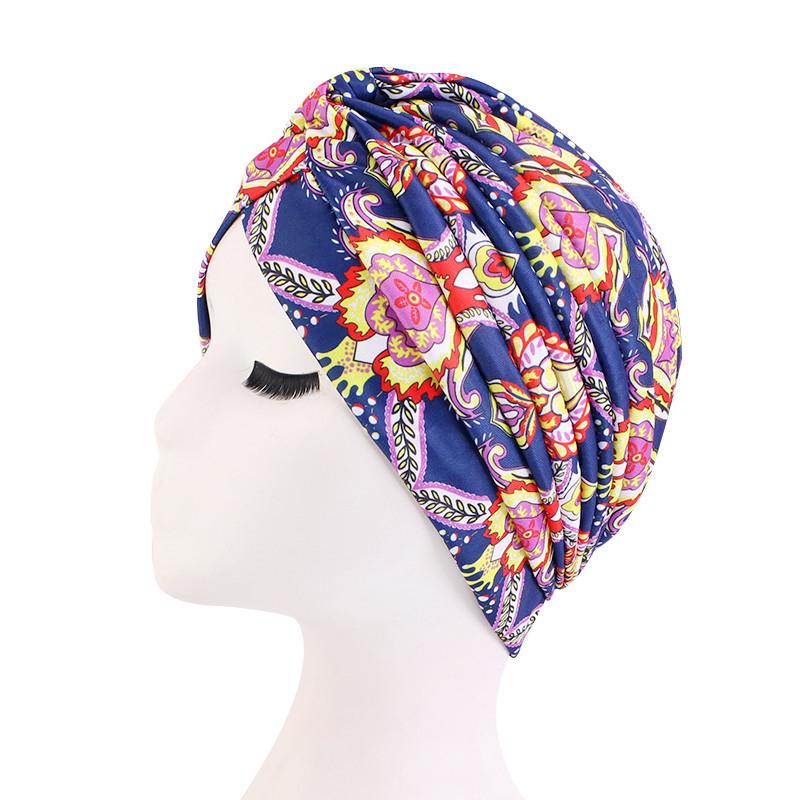 New Print African Headtie Turban Cap Soft Stretch Twisted Pleated Beanie Head Wrap for Women Chemo Bonnet