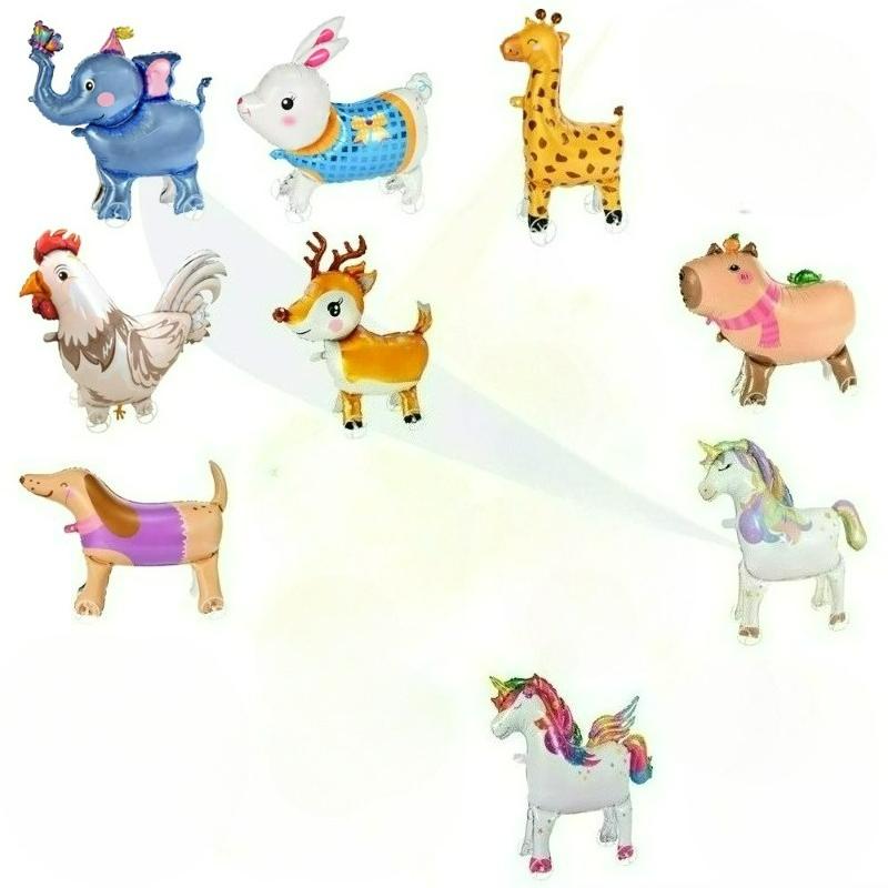 16pcs Cute Walking Animal Foil Balloons with Wheels Walking Wheels Elephants Dinosaurs Lions Rabbits Children's Toy Balloons