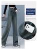 Damen High-Waist Fleecegefütterte und Einschichtige Weitbeinjeans - Frühling, Herbst, Winter Retro Schlankmachende Straight-Leg Bodenlange Hosen