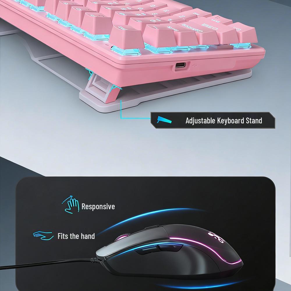 Dynamic Luminous Wired Mechanical Keyboard & Silent Gaming Mouse Set, Three-Mode for Office & Gaming.