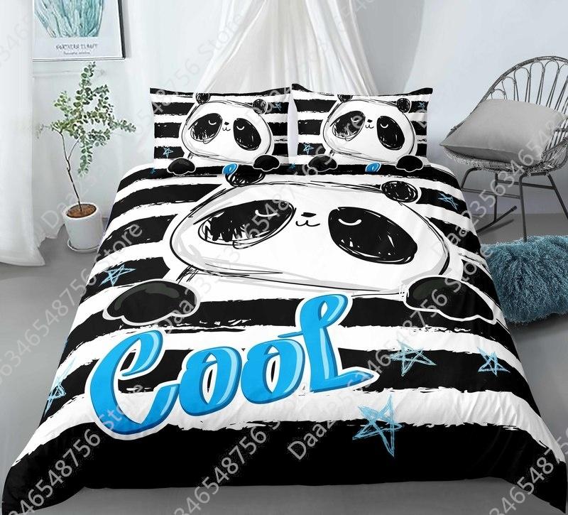 New Panda Bedding Set Single Twin Full Queen King Size Cartoon Animals Bed Set Aldult Kid Bedroom Duvetcover Sets 3D Anime 043