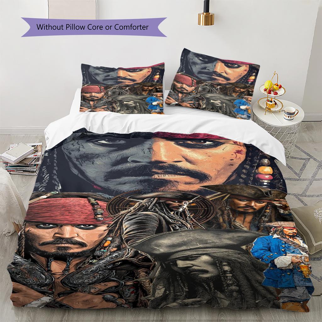 Captain Jack Muster Bettwäsche Steppdecke Set Bettbezug Kissenbezug Heimdekoration Geschenk (1 Bettbezug + 2 Kissenbezüge, ohne Füllung)