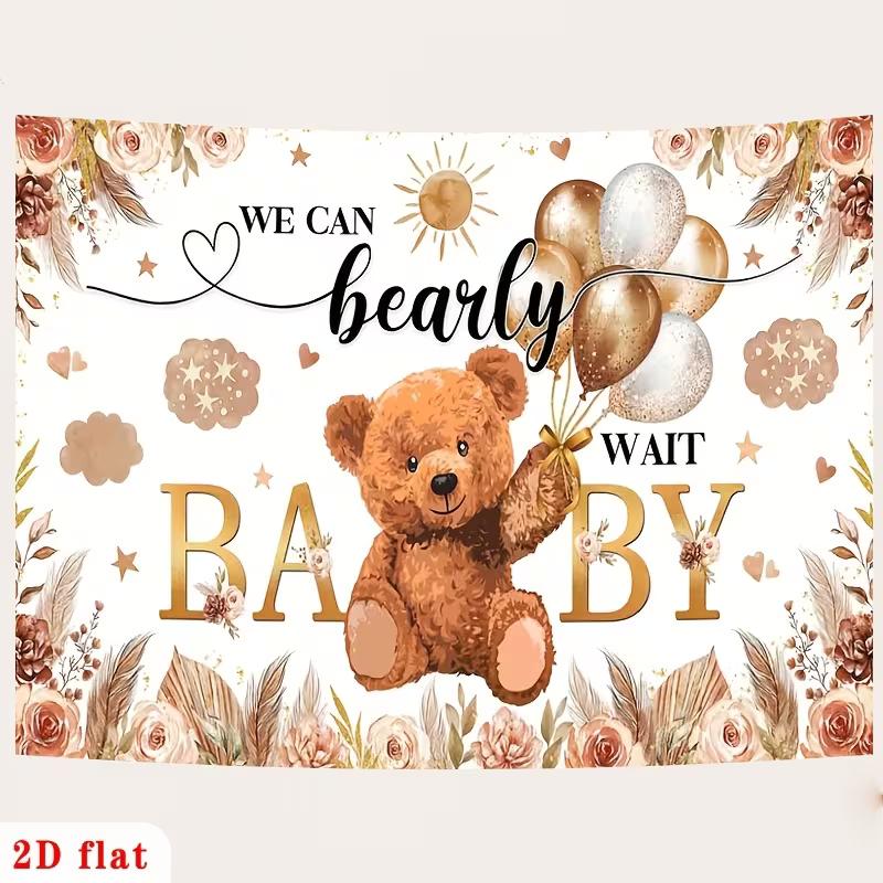 2D Gold Brown Bear Baby Shower Backdrop We Can Bearly Wait Banner