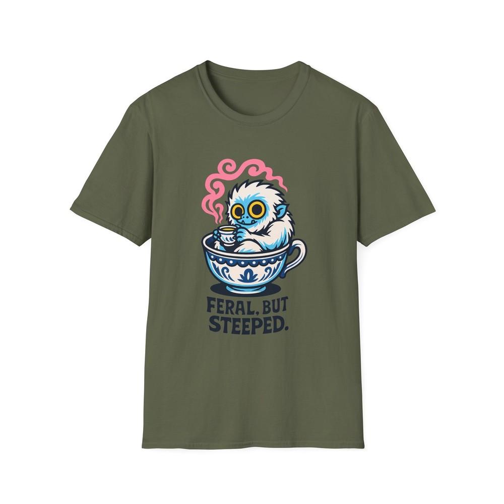 

Unisex Softstyle T-Shirt Tiny Yeti Porcelain Teacup Cartoon Steam Graphic Tee 4XL