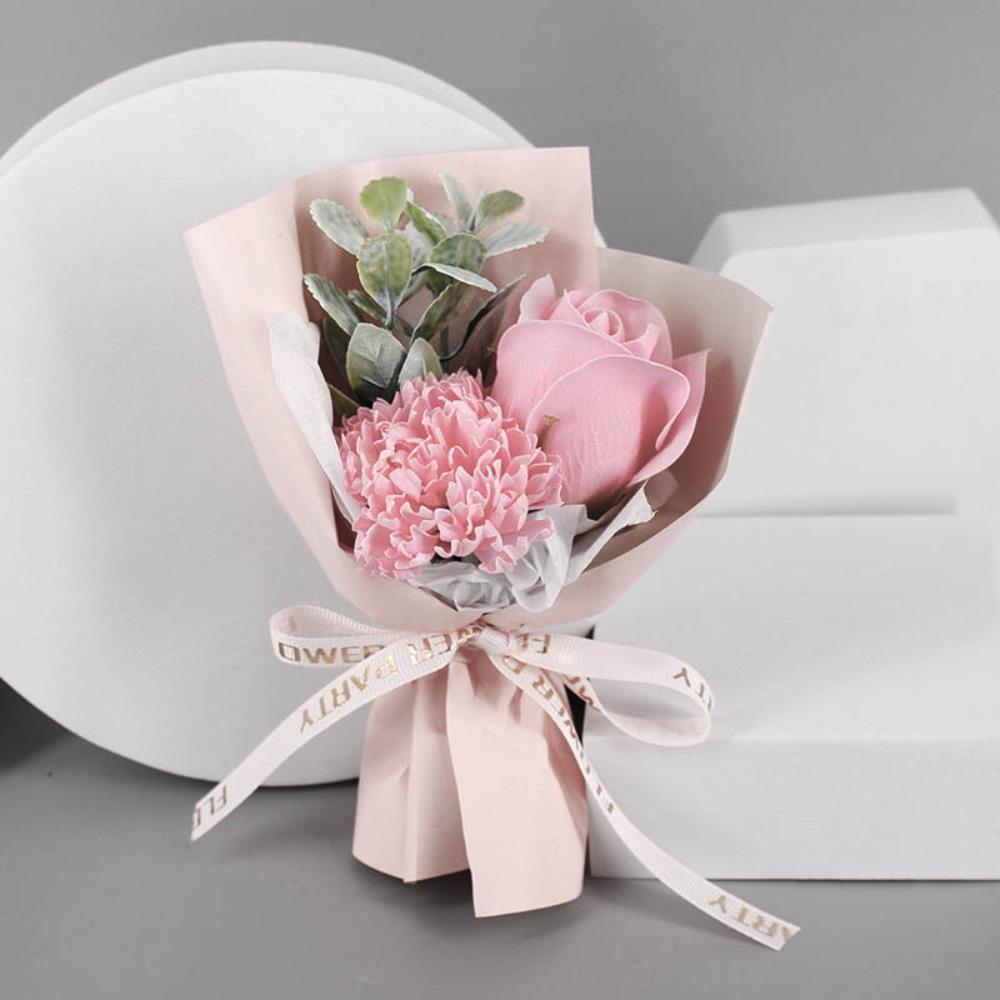 Rose Künstliche Rose Bouquet 3 Köpfe Handhaltend Künstliche Blumen Geschenkverpackung Mini Handhaltend Seifenblume Muttertag