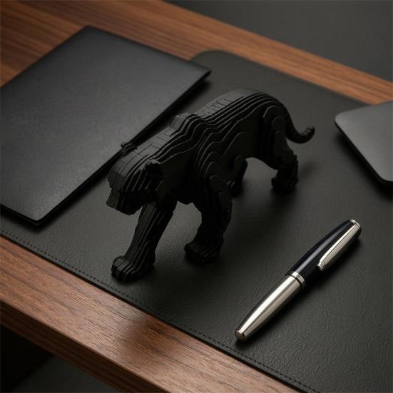 3D Printed Black Panther Figurine, Matte Black Texture Geometric Desktop Decoration, Layered Panther Sculpture Home Office Decor Gift