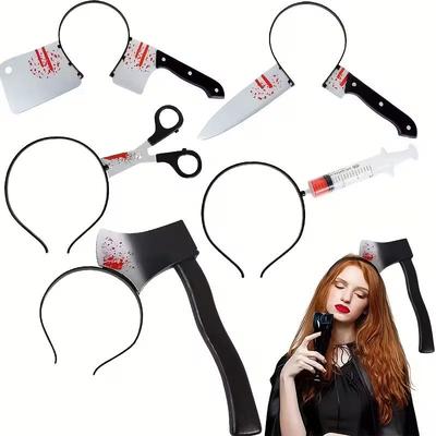 Halloween Blood Knife & Axe Headband - Prank Hair Accessory